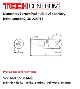 Diamantový orovnávač kuželový 12x40 Mk1 2,50ct 10-02 ON224913 nebroušený