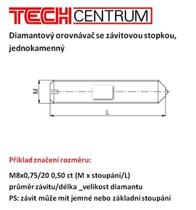 Diamantový orovnávač se závitem M6x1/20 0,25ct 10-39 ZÁKLADNÍ STOUPÁNÍ nebroušený