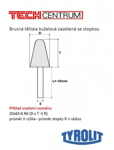 Tělísko brusné kuželové 20x63-6 R6 48C40O4V40 436172 TYROLIT